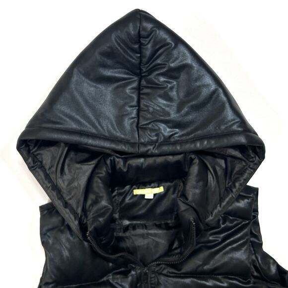 Bukercore Sheen Winter Puffer Vest Hoodie Gianni Bini Black Women’s Small‎ - Picture 4 of 7